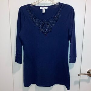 Petite blue embellished top. Style & Co.